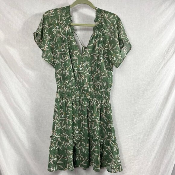 Lush Wrap Top Flutter Sleeve Midi Dres Womens S Sage Green Floral Tiered Ruffle - Picture 1 of 14